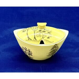 Vintage Royal Winton Lided Sugar Bowl Boat Shape Yellow Trees England